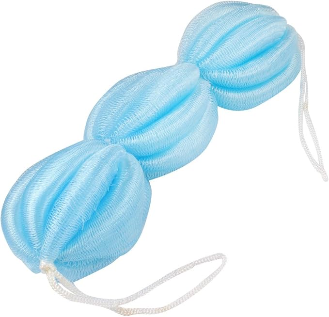 Ruilogod Foam Bubbles Puff Scrubber Bath Shower Pouf Body Cleaner Light Blue (id: 9d2 dd6 42e d5d 2bb - Image 2